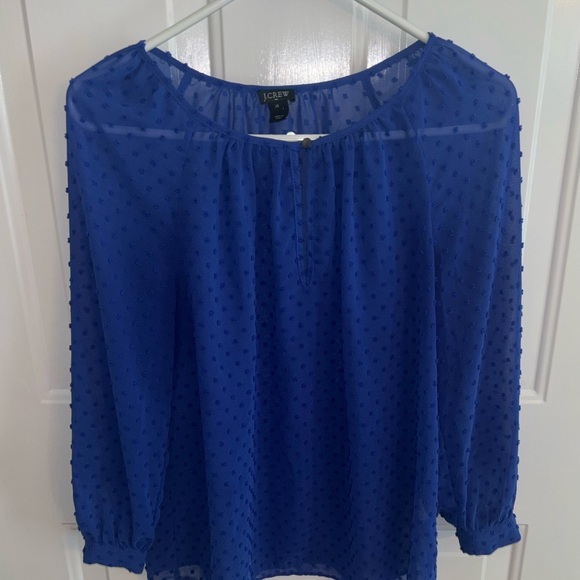 J. Crew Tops - J.Crew XS Blue Swiss Dot Sheer Blouse Long Sleeve Lightweight Top